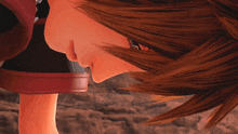 a close up of a cartoon character 's face with brown hair