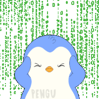 a blue and white penguin with the word pengu written below it