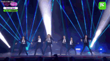a group of women are dancing on a stage with a sign that says kcon