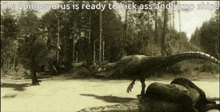 the spinosaurus is ready to kick ass and jump ships in a black and white image