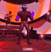 a man in a cat costume is dancing in a video game while another man plays a guitar in the background