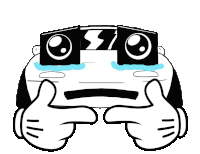 a cartoon character is crying while wearing a pair of speakers on his head
