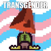 a pixel art drawing of a mushroom with the word transgender on it