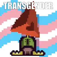a pixel art drawing of a mushroom with the word transgender on it