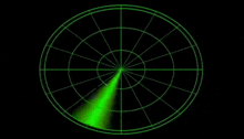 a radar screen with a green light coming out of the center of it .