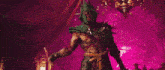 a man with blindfolds is standing next to a man with a helmet on his head