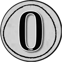 a black and white circle with the number 0 inside