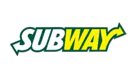 a green and yellow subway logo with an arrow pointing right