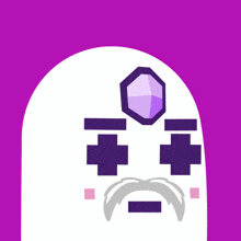 a cartoon drawing of a ghost with a mustache and a purple face