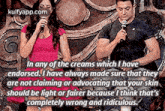 a man and a woman are standing next to each other holding microphones and a quote from kulfyapp.com
