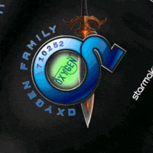 a logo for oxygen family with a sword in the center