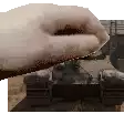 a hand is reaching out towards a tank in a pixel art style .
