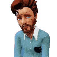 a cartoon character with a beard and blue eyes