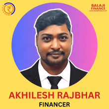 a man in a suit and tie with the name akhilesh rajbhar on the bottom