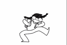 a black and white drawing of a person running with a backpack on their back .