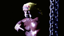 hulk smash rules is written on a yellow bandana on a man 's head