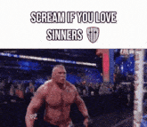 a wrestling ring with the words scream if you love sinners on it