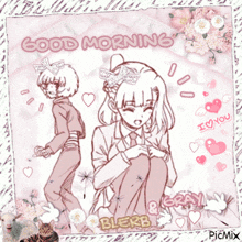 a picture of two girls with the words good morning i love you