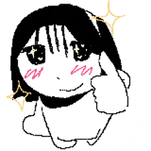 a black and white drawing of a girl giving a thumbs up sign .