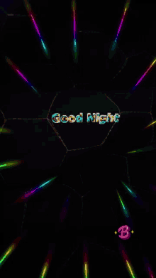 a black background with the words good night surrounded by rainbow lights