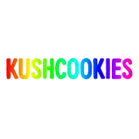 a rainbow colored logo that says kushcookies on a white background