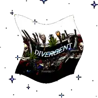 the word divergent is on a black background with skulls