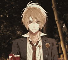 a drawing of a boy in a suit and tie holding a book