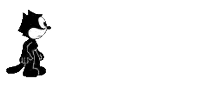 a black and white cartoon cat standing on a white background .