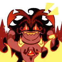 a cartoon of a monster with flames around it
