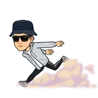 a cartoon of a man wearing a hat and sunglasses is running