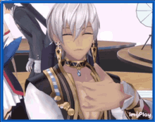 a man with white hair is giving a thumbs up in a video game