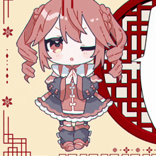 a drawing of a girl with pink hair and a bow on her sleeve