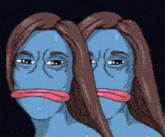 a cartoon of a woman with a blue face and brown hair