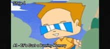 a cartoon of a boy wearing sunglasses with the words " stage 1 " above him
