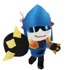 a cartoon character wearing a blue helmet and sunglasses