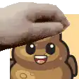 a cartoon drawing of a poop with a hand on it 's head .