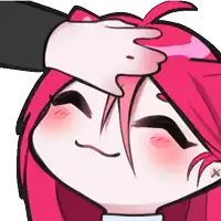 a cartoon drawing of a girl with red hair being patted on the head