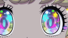 a close up of a person 's eyes with a rainbow of colors