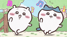 a cartoon drawing of a bear and a cat dancing together
