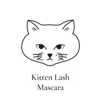 a black and white drawing of a cat 's face and the words kitten lash mascara below it