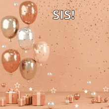 a happy birthday card with balloons and presents