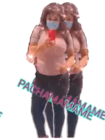 a woman wearing a mask takes a picture of herself with the name pachamamamame written below her