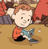a cartoon of a boy reading a book