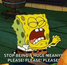 spongebob says stop being a huge meany please please please