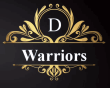 a logo for warriors with a gold letter d on a black background