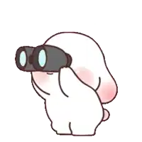 a cartoon rabbit is looking through binoculars with its tongue hanging out