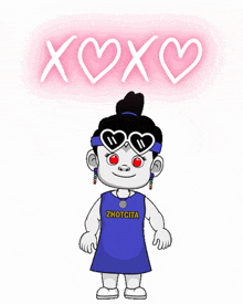 a cartoon of a girl holding a broken heart with the words " xoxo " above her