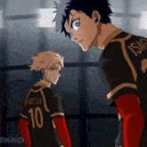 kaiser number 10 is standing next to isagi number 4