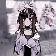 a girl with a bandage on her arm is standing in front of a loading screen