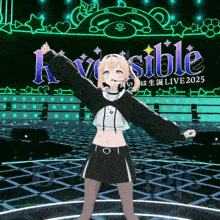 a girl stands in front of a sign that says invisible live 2025